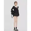 Suéter de Punto para Mujer con Bordado de Lazo y Cachorro, Estilo Universitario Otoño 2026, Cuello Solapa, Manga Larga, Ajuste Delgado, Top Disimulador