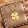 Collar de Acero Inoxidable para Mujer, Estilo Europeo y Americano, Collar de Trébol de Cuatro Hojas de Oro de 18 Quilates, Cadena Retorcida de Acero de Titanio de Lujo Ligero de Alta Gama