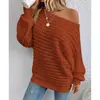 Suéter Cruzado Nuevo de Otoño e Invierno Europeo y Americano para Mujer, Suéter de Punto con Rayas Horizontales Tridimensionales Off-Shoulder Mangas Murciélago de Amazon