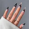 Estilo Hot Girl Flor Relevada com Strass 24 Peças Unhas Postiças Pontiagudas Longas Francesas Banhadas a Ouro Unhas Postiças Atacado