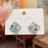 Pendientes Cuadrados de Cristal Geométricos Coloridos Vintage Hechos a Mano para Mujer Nicho Combinan con Todo Pendientes de Pin Plateado Dopamina Pendientes de Celebridad de Internet