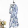 Comercio Exterior En Stock Transfronterizo Estampado Vintage Brillo de Pedrería Elegante Vestido de Solapa Simple de Botones Vestido Largo de Fiesta para Mujer