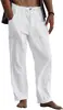 Pantalones de lino para hombre 2022 yoga playa ebay casual verano cintura elástica cordón holgados con bolsillos