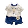 Roupas de Terno Estilo Coreano Verão 2024 Novas Calças para Bebê Menino de 1-3 Anos Conjunto de Duas Peças 100% Algodão Seção Fina Tipo A Roupas de Passeio