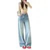 Jeans Wide Leg Retro Americano Novo 2026 para Mulheres, Primavera e Outono, Corte Solto, Design Emagrecedor, Perna Reta, Calça de Comprimento Total