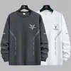 Camiseta de manga larga para hombre para otoño e invierno, marca de moda, corte holgado, engrosada, camiseta básica casual, sudadera estampada de cuello redondo para estudiantes jóvenes