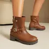 Botas de Pierna Ancha Vintage 2026 Botas Vaqueras Occidentales Negras 34-45 Tacón Grueso Hebilla Botas Cortas de Caballero para Mujer