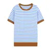 Europa Transfronteriza AliExpress Venta Caliente Moda Casual Diseño de Nicho Camiseta de Manga Corta Rayada Top