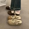 Mules estilo Birkenstock com Forro de Lã para Mulheres, Novos Mocassins com Solado Grosso Outono e Inverno 2025, Chinelos com Bico Meio Fechado