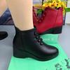 2025 Nuevas Botas de Cuero para Mujer de Tacón de Cuña Otoño e Invierno Botines Delgados Botas de Terciopelo Cómodas de Algodón para Mamá Botas Versátiles para Mujer