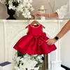 Vestido para el primer cumpleaños de bebé niña, vestido de princesa rojo sin mangas, vestido de celebración de los 100 días del bebé, vestido formal de satén para niños