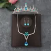 Corona de Novia Traje de Tres Piezas Corona de Boda Tiara Collar Pendientes Coreanos Super Hada Accesorios para Vestido de Boda