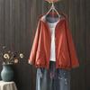 Estilo Artista Novo Outono e Primavera Vintage com Capuz Solto Tamanho Grande Xadrez Jaqueta Cardigan Feminina Camada Dupla Fio de Algodão Top Fino