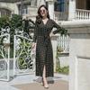 Vestido de Cuello en V Elegante con Aspecto Adelgazante Envolvente Falda Larga Estampado para Mujer Pg Dvf2025 Falda Envolvente Primavera y Otoño Nuevo Estilo