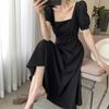 Vestido Negro Ins Hepburn para Mujer 2026 Verano Nuevo Cuello Cuadrado Retro Francés Estilo Hepburn Elegante Vestido Largo