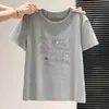 Camiseta de Manga Curta com Estampa de Letras Estilo Doce e Suave Coreano para Mulheres Verão 2026 Novo Top Curto Casual A11167