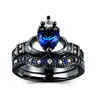 Explosiones transfronterizas resuenan en Europa y Estados Unidos anillo de conjunto para mujer con microincrustación de cristal azul para el corazón de la mano anillo de circonita joyería chapada en platino venta al por mayor