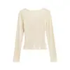 Camiseta de punto de encaje calado blanca de manga larga, de dos piezas falsas, para mujer, top de capa interior ajustado para otoño