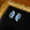 Oeste Medio Antiguo Chapado en Cobre 18 Dorado Vintage Antiguo Combinación Piedra Natural Azul Combinación Piedra de Rin Azul Flor Noux