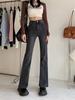 Jeans Micro-Flare Novo Outono 2024 Feminino Formato Pera Pequeno Cintura Alta Skinny Preto Calça Ferradura