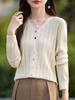 Suéter Feminino Gola V Vazado de Manga Longa Lã Penteada Gola V Estilo Ocidental Nicho Cardigan Curto Fino Casaco Top