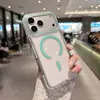 Funda magnética de teléfono Apple 17 de color contrastante, transparente para iPhone 16 Pro Max, con tira anticaída, cubierta protectora anticaídas de PC