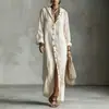 Amazon tk2026 Nuevo Comercio Electrónico Transfronterizo Casual Algodón Lino Cárdigan de un solo pecho con capucha Manga larga Mono Largo