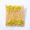 Decorações de prato de frutas descartáveis transfronteiriças, decorações para bebidas de festa, palitos de coquetel, palitos de frutas coloridos com contas duplas