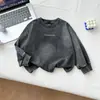 Sudadera con cuello redondo desgastada para niño, Otoño, Nueva Llegada, Pantalones Largos de Mezclilla Cargo, Conjunto de Dos Piezas Moderno y Fresco Holgado para Bebé