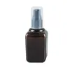 Frasco quadrado marrom espesso de 80ml com bomba de pó, bomba de loção, embalagem cosmética, loção, álcool em gel, frasco pet vazio para dividir