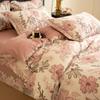 Sábana de algodón puro estilo princesa fresca con flores sencillas, juego de cama de tres piezas, gruesa y cepillada, de cuatro piezas