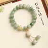 Pulsera de Raíz de Bodhi tipo Jade con Accesorios de Loto, Estilo Chino Nuevo Inspirado en Zen, Cuentas Budistas de Doble Círculo, Adorno para Sostener en la Mano, Regalo para Mujeres
