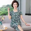Pijama de Algodón y Seda para Mujer Ropa de Casa de Verano Traje de Dos Piezas Ropa de Casa de Manga Corta de Algodón y Seda para Madre de Mediana Edad y Mayor Ropa Exterior de Verano para Mujer