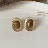 Pendientes Colgantes Populares de Piedra Ojo de Tigre Aguja de Plata Maillard Retro Elegantes Versátiles Pendientes de Lujo Accesible Pendientes de Gama Alta para Mujeres