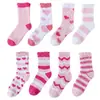 Nuevos Calcetines Cálidos de Coral Fleece para Otoño e Invierno, para Casa, Suelo y Dormir; Calcetines Rayados de Corazón hasta la Pantorrilla para Mujer, Mitad de Felpa