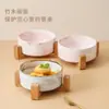 Bol para fideos nórdico, bol para sopa, creativo, patrón de mármol, bol para mascotas con marco de madera, bol para gatos, bol de agua, bol para cereales, decoración suave, maceta