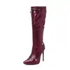 Botas Talla Grande 48 Punta Aguda 40 Hebilla de Cinturón Botas de Caballero Botas de Moda Tacón Alto Sexy Zapatos de Mujer Remache Cremallera Lateral Mujer Negro