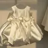 Vestido Infantil 2026 Novo Estilo Vestido de Primeiro Aniversário para Bebê Saia com Flores Tridimensionais Vestido Princesa Vestido do Dia a Dia