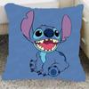 Funda de Almohada de Dibujos Animados Anime Stitch Linda Azul Felpa Corta Cuadrada Cojín de Dibujos Animados Funda de Almohada para Sofá