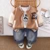 Roupas Infantis Meninos Primavera e Outono Carta Urso Uniforme de Baseball Conjunto Moda Conjunto de Três Peças Roupa para Bebês Crianças