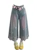 Ropa de Talla Grande para Mujer Sentido del Diseño Bordado Jeans de Pierna Ancha de Siete Puntos Shorts Rectos de Cintura Alta de Verano para Mujer Nicho