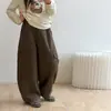 Pantalones Largos Casuales de Bloques de Color con Diseño de Nicho Aimo Beibei Estilo Coreano para Niñas Bolsillo Lateral Cargo Pierna Ancha