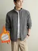 Cardigan Suéter Grueso de Terciopelo yingao Invierno Cuello Alto Cremallera Cálido Casual Color Sólido Estilo Old Money Mediana Edad Ropa para Hombre