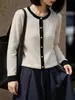 Cardigan de Punto Fino de Lana con Cuello Redondo y Mangas Largas, Bloque de Color, Lentejuelas, Holgado, Versátil, Nuevo Otoño/Invierno 2026