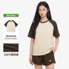 Camiseta pesada de fábrica para mujer, diseño raglán color block de verano, manga corta, holgada, transpirable, versátil camisa de media manga