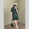 Conjunto de dos piezas de verano para mujer, moderno y versátil, juvenil y elegante, top verde de manga corta y shorts