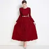 Vestido Longo de Renda Elegante Estilo Hepburn Socialite Francesa Transfronteiriço com Bordado e Pedraria Ajuste na Cintura Slim-Fit com Cinto Incluído
