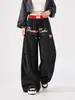 Calça casual estilo americano, leve, com blocos de cores sub-racing, cintura dupla, para homens e mulheres, fina de verão, solta, perna larga, secagem rápida, calça esportiva