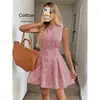 Amazon 2026 Verão Novo Casual Cor Sólida Moda Cintura Marcada Emagrecedor Estilo Férias Sem Mangas Vestido Feminino