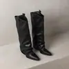 Botas de Calça com Bico Quadrado e Salto Grosso Botas de Cano Alto Femininas Botas Longas Confortáveis